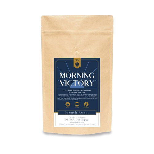 Morning Victory French Roast coffee, 1 lb, coarse ground.
